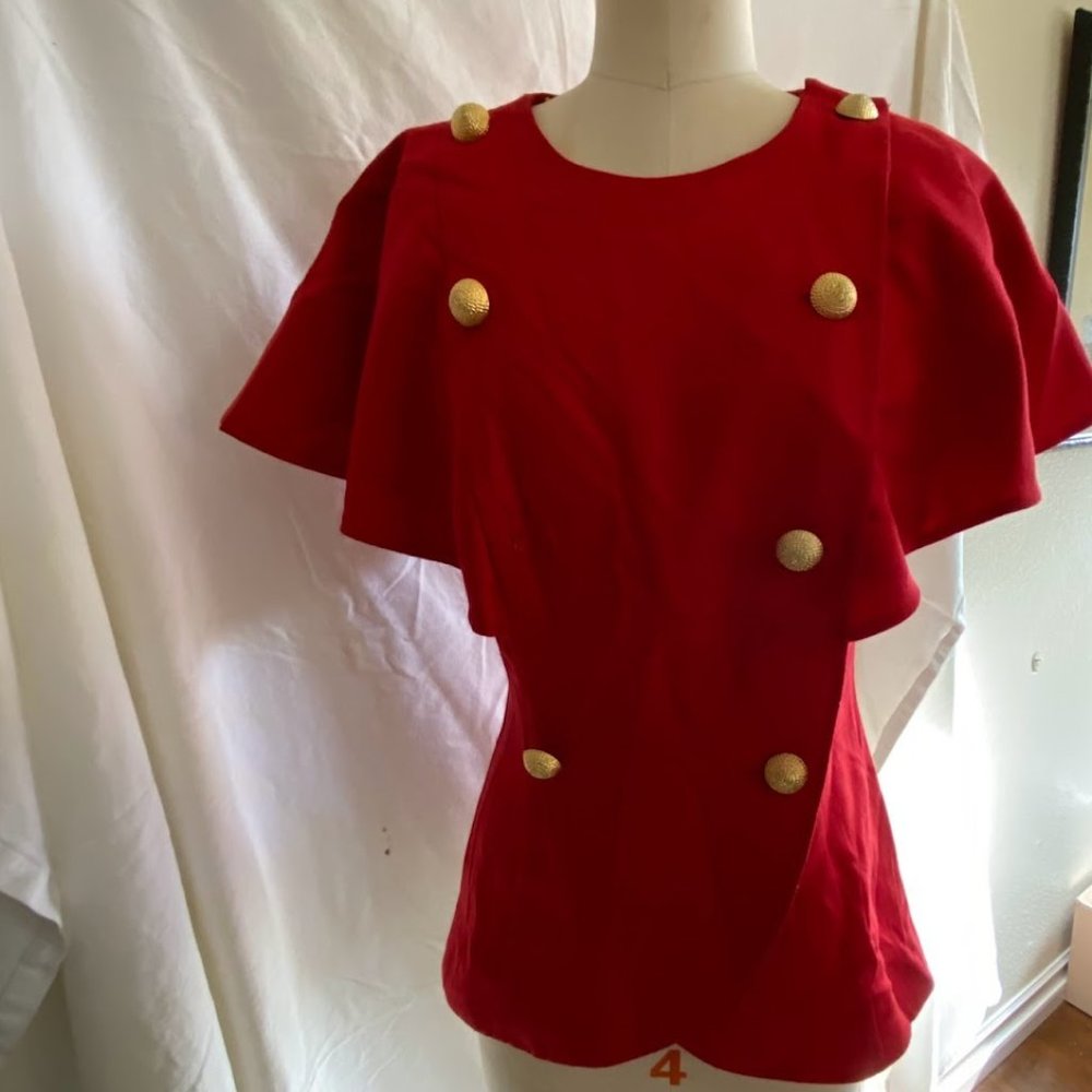 Vintage 80s Tobias & Co Red Power Top Gold Dome Buttons | Fits S